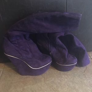 Faux dark purple suede boots
